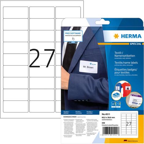 Etiquetas de nombre - HERMA - Seda de acetato - Autoadhesivas removibles - Blanco - 63.5 x 29.6 mm (1/2)