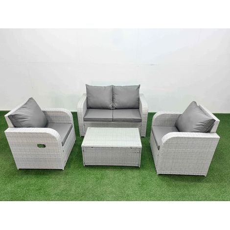 Fimous Light Grey PE Wicker Rattan Garden Furniture Set Sofa Set Reclining Adjustable Chair Rectangular Coffee Table 4 Seater (1/4)