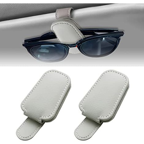 Supporto per occhiali da sole per auto, 2 pezzi in pelle, supporto magnetico universale per occhiali da sole per tutti i tipi di occhiali (grigio) (1/5)