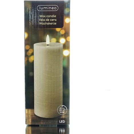Lumineo LED Wachskerze Light Grey hellgrau Ø 7 cm Höhe 19 cm - warmweiß (1/2)