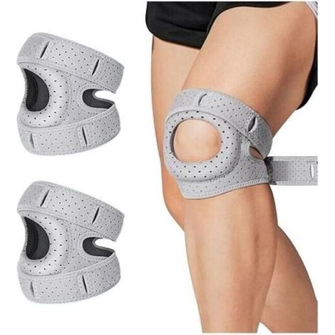 Adjustable orthopedic knee brace with stabilized patella – 1 pair, grey, for running, tennis and patellar arthritis