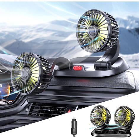 Ventilateur de voiture double tête, 12 V, 2 vitesses, rotatif à 360 °, avec prise allume-cigare, pour SUV, camping-cars, véhicules
