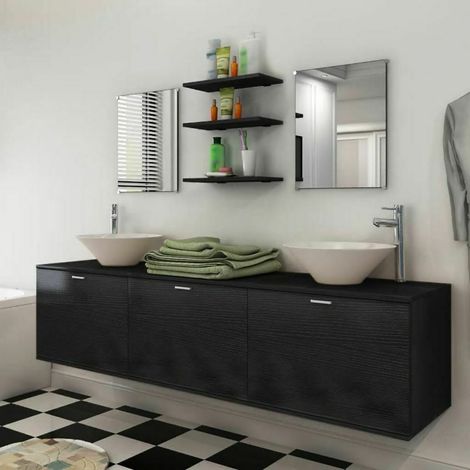 Set Mobili da Bagno con Lavabo 8 pz Nero vidaXL 878393