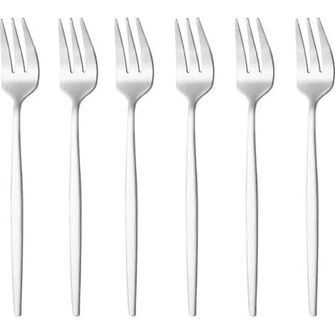 (Argent) Un ensemble de 6 fourchettes à fruits en acier inoxydable mat, mini couverts dorés (1/5)