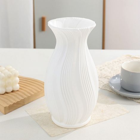 Vase - Plastique Blanc Texture Colonnes Romaines - Pour Fleurs Fraîches ou Séchées - Décoration Intérieure Salon Table Bureau Étagère - 1 Pièce (1/5)