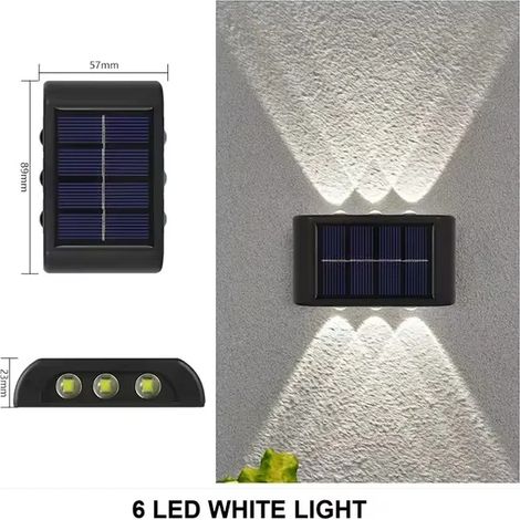 (6PCS-6LED-WHITE) Lampe murale solaire d'extérieur étanche, éclairage vers le haut et vers le bas, décoration pour la maison, le jardin, le porche et la cour (1/5)