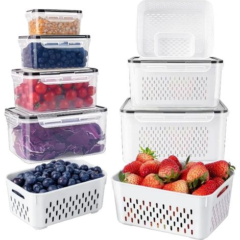 Recipientes para almacenar alimentos, diseño apilable, cierre hermético, 4 piezas (1/2)
