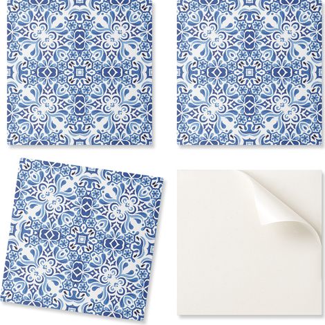Baldosas de vinilo listas para instalar con estampado decorativo, dise帽o floral cl谩sico, 20x20x20 cm.