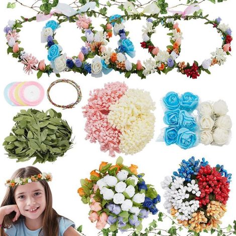 Bastelset Blumenkränze 12er Set DIY Haarschmuck Girlanden Zubehör für Hochzeit Geburtstag (1/4)