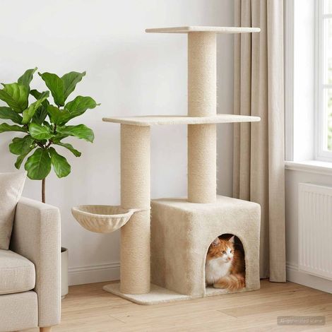 vidaXL Arbre à chat avec poteaux à griffer en sisal Crème 133 cm (1/5)
