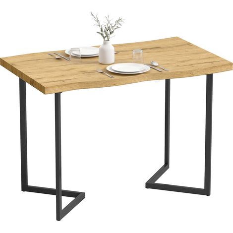 Table de salle à manger pour 2 personnes, plateau épais, pieds en métal, style moderne, 110 x 67 x 75,5 cm, chêne (1/5)