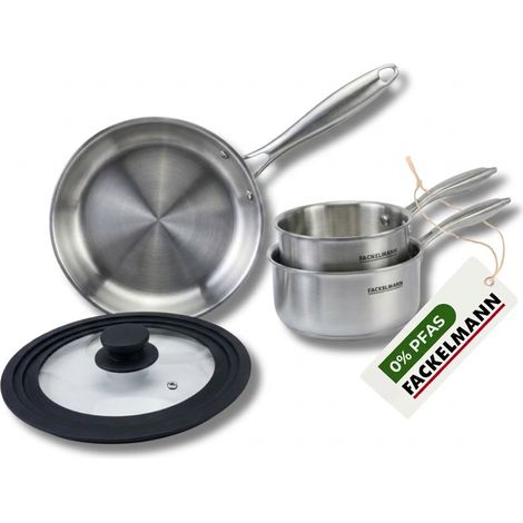 Batterie de cuisine avec 1 poêle 26 cm et 2 casseroles 14/18 cm avec 1 couvercle de cuisson universel sans PFAS Fackelmann Vita3 (1/5)