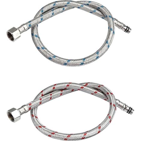 Flexible Robinet Cuisine G3/8 x M10 60cm, Tuyau de Raccordement en Acier Inoxydable Tressé pour Mitigeur Lavabo Salle de Bain et Évier, Rallonge Alimentation Eau Chaude et Froide, 2 Pièces (1/5)
