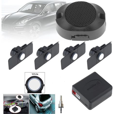 Système de Radar de recul pour Voiture 4 capteurs de stationnement Système de Radar de Secours pour Voiture avec Ailes (Blanc) (1/5)
