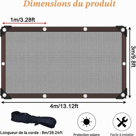 Filet d'Ombrage 4 x 4 m, Taux d'Ombrage 90 %, Toile HDPE avec Œillets en Aluminium, Résistante aux UV, Protection Solaire pour Jardin, Pergola, Terrasse et Serre (1/4)
