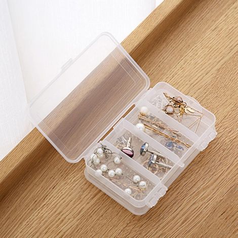 Tragbare, doppelwandige Schmuckschatulle aus transparentem Kunststoff, 2-teiliges Set  Organizer mit abgestuftem Gitter für Schmuck und Ohrringe, kompakte Tischgröße (1/5)