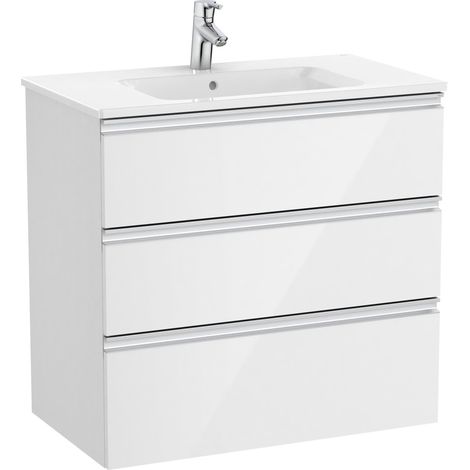 Pack Unik mueble base de 3 cajones + lavabo central THE GAP - ROCA Color: Blanco brillo - Medidas: 805x460x763 mm