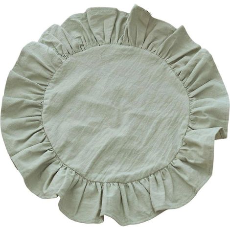 Set de table rustique uni, rond, à bordure à volants, idéal pour le thé de l'après-midi. En coton doux lavé, il offre une décoration rustique pour la table, les repas, la cuisine et les fêtes. (1/5)