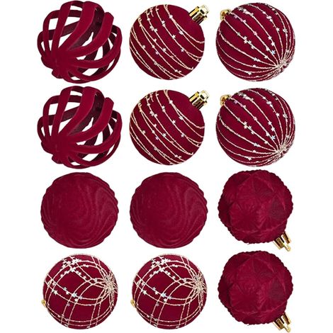 Boule De Noël Incassable Et Souple 6,1 cm 12 Pièces Décor Suspendable Pour Porche, Table, Extérieur, Fenêtre, Jardin, Cheminée, Guirlande, Escalier, Rampe, Noël, (1/5)