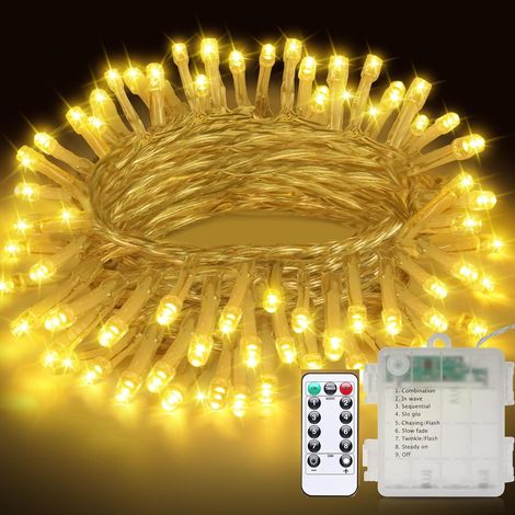 Batteriebetriebene Lichterkette für Weihnachten, 10 m, 100 LEDs, 8 Modi, Speicherfunktion, wasserdicht, für Garten und Balkon (1/5)