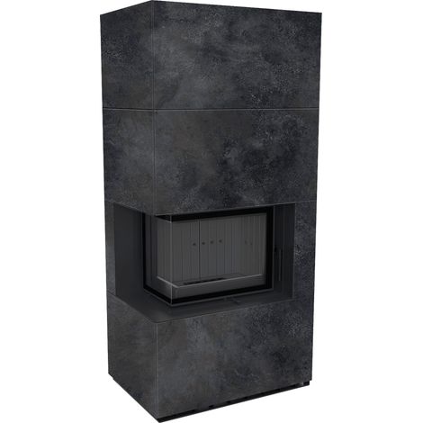 Kaminbausatz KRATKI FLOKI BOX links 8 kW Ø 160 Quarzsinter OSSIDO NERO schwarz Verkleidung (1/4)