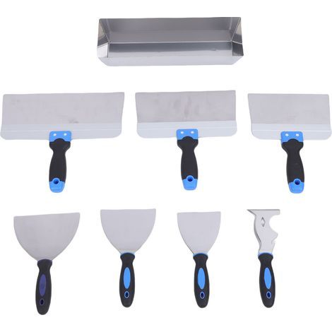 Ensemble de coupe-boue pour cloisons sèches en acier inoxydable, 8 pièces, coupe-bande à mastic à poignée ergonomique avec marteau, outils de travail pour murs J001 (1/5)