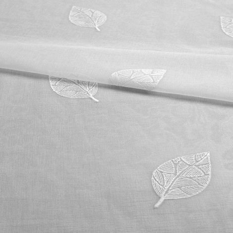 Tissu en voile brodé feuille de ficus Blanc 300 cm
