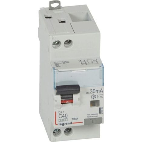 Disjoncteur différentiel monobloc DX³6000 10kA arrivée haute et départ bas à vis U+N 230V - 40A - typeAC 30mA - LEGRAND