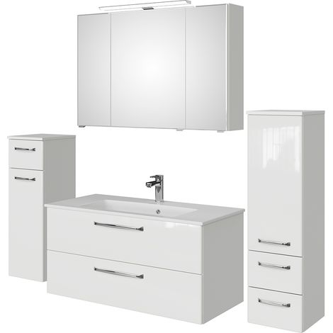 Badmöbel Set mit Waschbecken aus Mineralmarmor TRENTO-66 in weiß Glanz, B/H/T: ca. 197/200/50 cm (1/5)