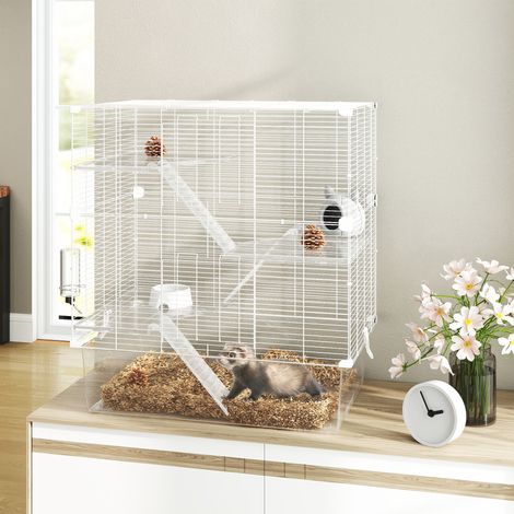 Cage pour rongeurs multilivres avec accessoires inclus, en acier, PET et PS, 73x47x80 cm, Blanc (1/5)