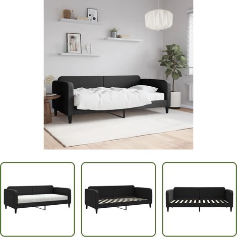vidaXL Canapé transformable - Lit de jour avec matelas noir 90x200 cm tissu (1/5)