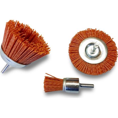 Kibros – Lot de 3 brosses circulaires 6 mm – Brins nylon abrasifs grain 80 – Pour nettoyage et élimination de rouille sur métal, bois et pierre (1/5)