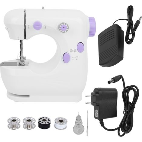 Mini machine à coudre électrique 2 vitesses 2 fils multifonction blanc violet 100-240V prise US pour usage domestique (1/5)