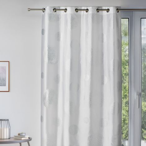 Rideau taffetas motif de ronds argentés Blanc 140x260 cm