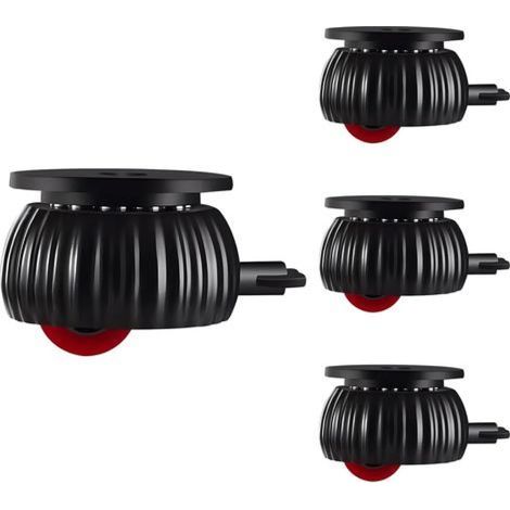 A set of four furniture casters with brakes, featuring quiet red wheels to reduce noise. (1/5)