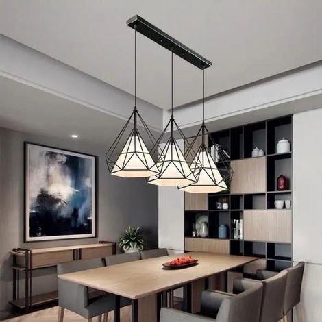 U-do 3 Têtes Suspension Lustre Industrie Vintage - Abat-jour en Fer - Noir (1/4)