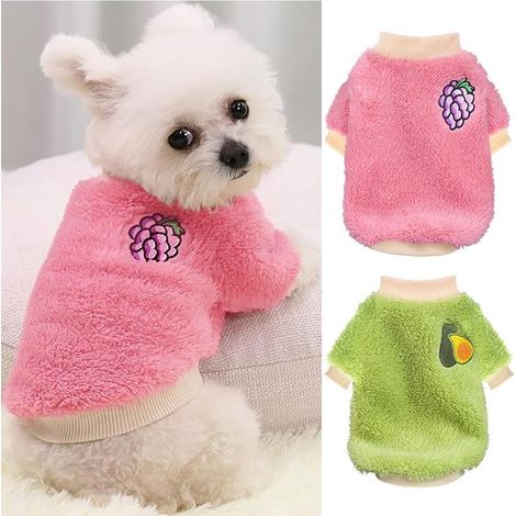 2 suéteres para cachorros con estampado de frutas - Tejido de lana suave y cálido - Ropa para perros - 2 piezas (Talla M) (1/5)