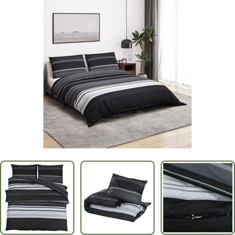 Taie d'oreiller - Ensemble de housse de couette noir et blanc 240x220 cm Coton (1/5)