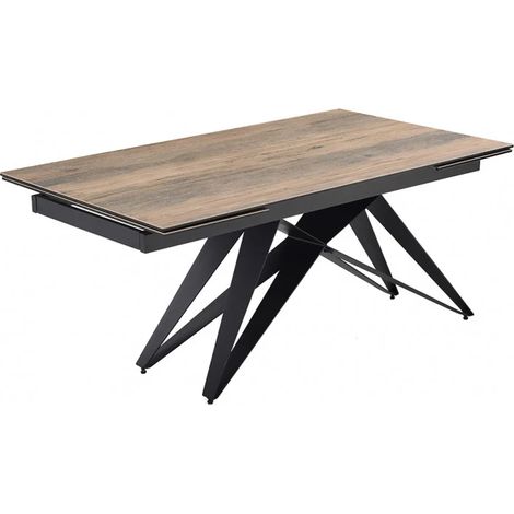 Table extensible 160/240 cm céramique effet bois – Pied géométrique en métal noir – Accueille jusqu'à 10 personnes – Meubletmoi (1/5)