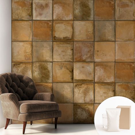 Papier peint intissé mural classique avec imprimé motifs décoratifs design élégant non‑tissé Mosaïque rustique 250x250 cm (1/5)