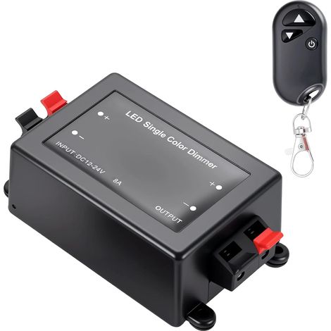 RF Variateur de Lumiere LED avec Télécommande, DC 12V-24V 8A Gradateur Contrôleur, Interrupteur de gradation télécommandé Pour Couleur Unique Bande LED Lumineuse Dimmable (1/5)