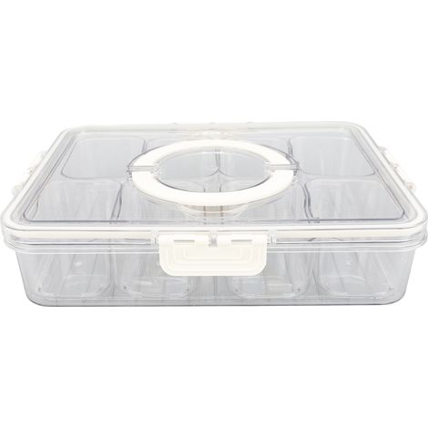 Unterteiltes Serviertablett mit 8 Fächern, transparent und luftdicht aus PP PET mit Griff, Snacktablett für Reisen und Picknicks. (1/5)