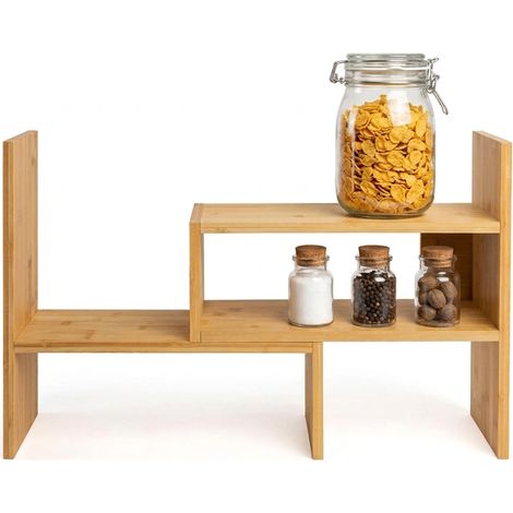 Bambus Küchen Organizer ausziehbar und variabel stellbar - 41-63 x 17 cm - Holz Küchenregal mit 3 Aufstellmöglichkeiten