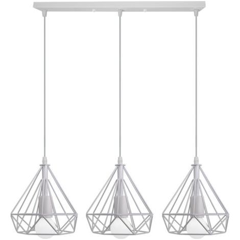 royaluxe- Lampes Suspendues Rétro Blanc 20CM 3 Lumières Plafonnier Vintage E27 Lustre Modernes Suspension Luminaire En Forme De Diamant (1/5)