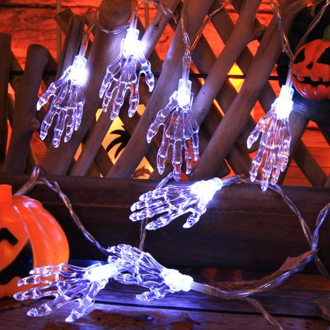 Guirnalda de luces de Halloween con mano de esqueleto, decoración luminosa de Halloween, guirnalda de luces decorativas para fiestas, iluminación ambiental, decoración del hogar, cortina de luces (1/2)