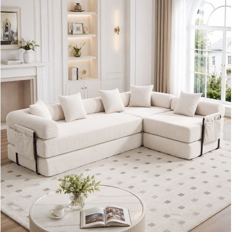 Divano modulare con letto, contenitori laterali e moduli indipendenti, beige HAVRYA (1/5)