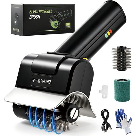 Electric Barbecue with Motor 550rpm Cordless BBQ Cleaning Brush with 2 Stainless Steel Brush Heads TypeC Charge for Barbecue Grill Upgraded Electric BBQ Brush (1/5)
