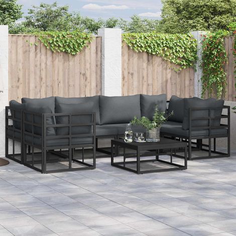 Conjunto de sofá de jardín 7 pcs Negro Aluminio (1/5)