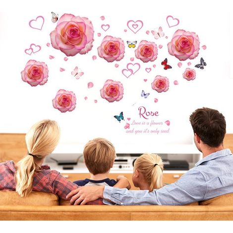Sticker mural roses roses « Amour » pour la décoration intérieure du salon (1/2)