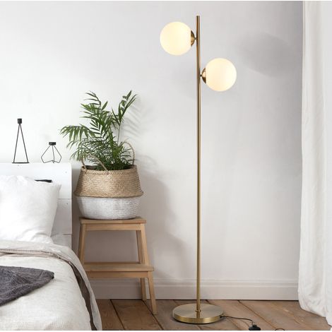 Lampadaire 39x28x165 cm acier et verre doré, 2 diffuseurs pour salon stable – MEUBLIV (1/5)
